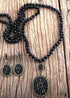 Boho Necklace, Jewelry Set, RH Crystal Black White Glass